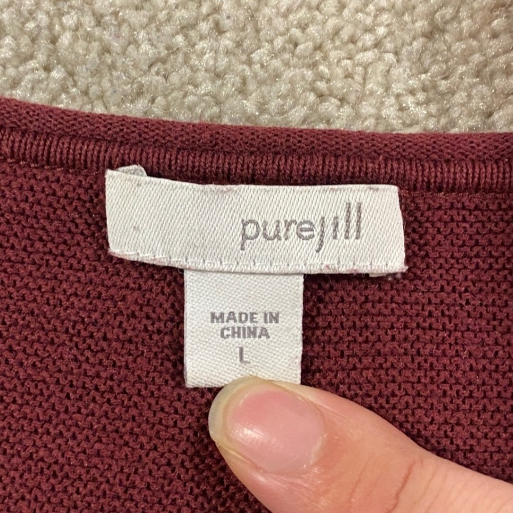 Pure Jill Sweater Womens Large Burgundy V-Neck Tiered Hem Cotton Blend Tunic - Picture 2 of 9